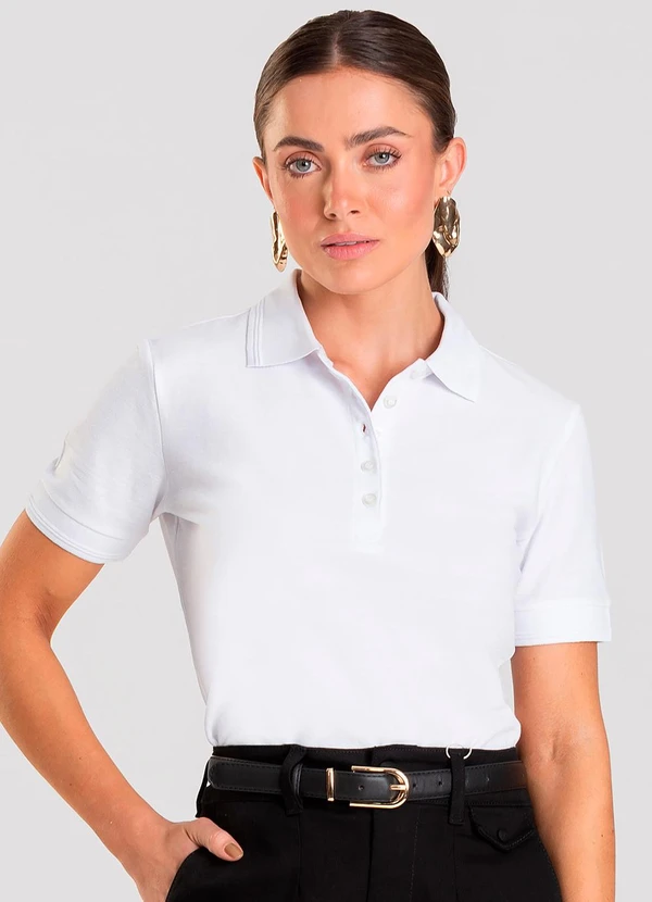 Dianna - Polo Feminina Piquet Básica Branco