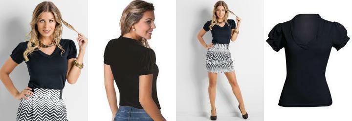 Blusa em Helanca com Decote V Preta