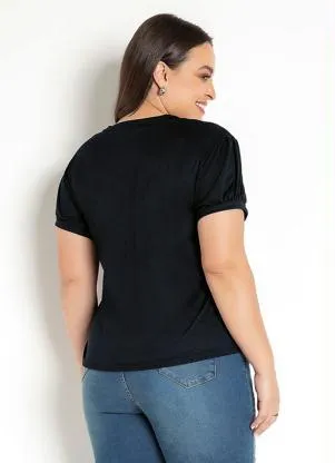 Moda Pop - Blusa em Helanca com Decote V Preta - MODA POP