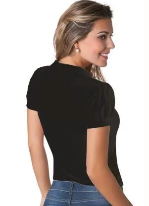 Moda Pop - Blusa em Helanca com Decote V Preta - MODA POP