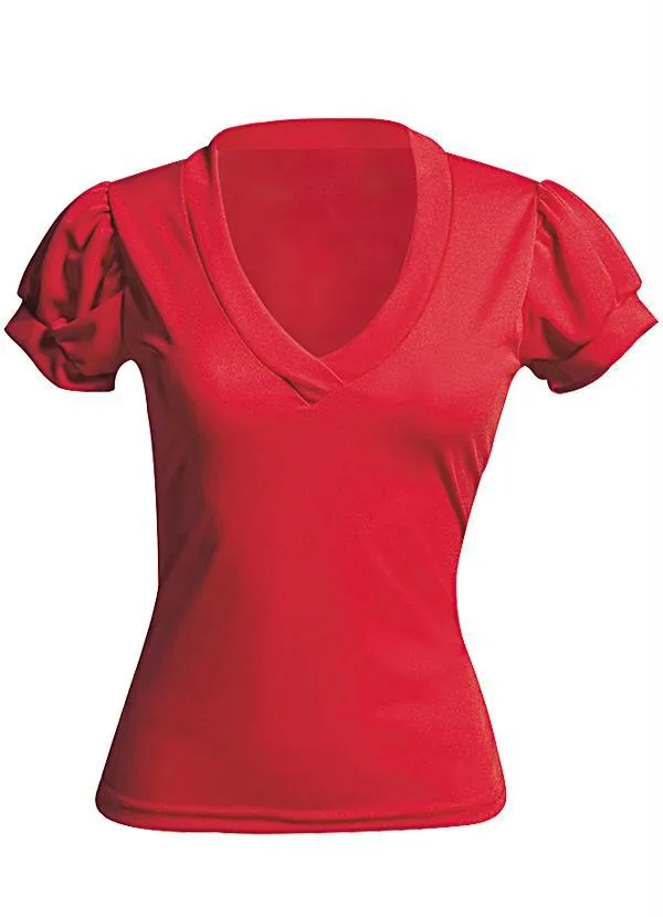 Moda Pop - Blusa em Helanca Decote V Vermelha 5