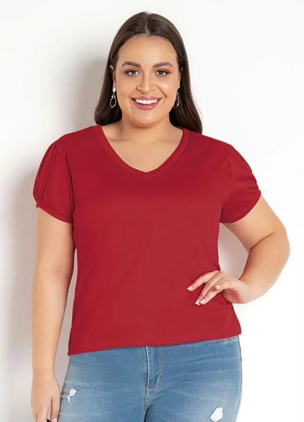 Moda Pop - Blusa em Helanca Decote V Vermelha 6