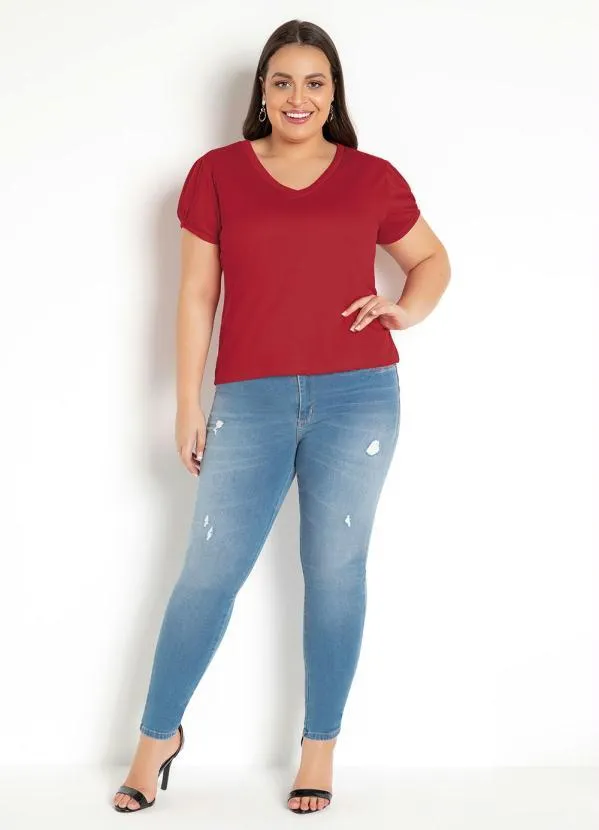 Moda Pop - Blusa em Helanca Decote V Vermelha 8