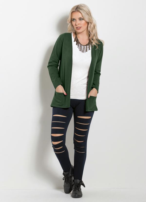Outlet - Blazer Moletinho Verde Musgo com Bolsos Frontais 3