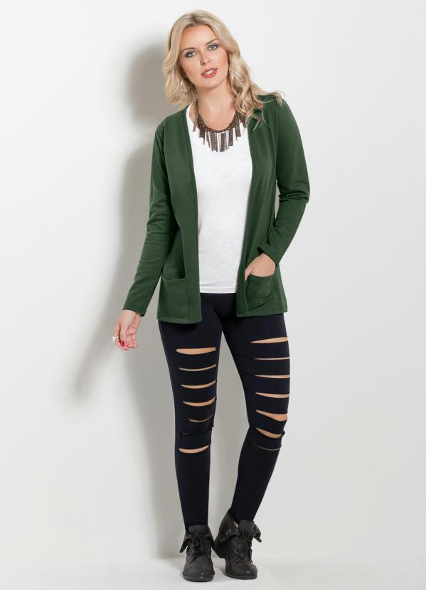 Outlet - Blazer Moletinho Verde Musgo com Bolsos Frontais 4