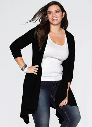 bonprix - Cardigan de Malha Assimétrico Preto - BONPRIX