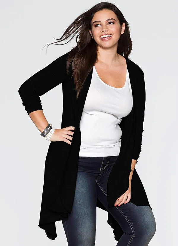 bonprix - Cardigan de Malha Assimétrico Preto 9