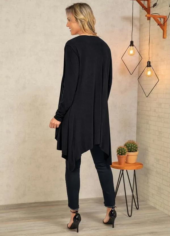 bonprix - Cardigan de Malha Assimétrico Preto 4