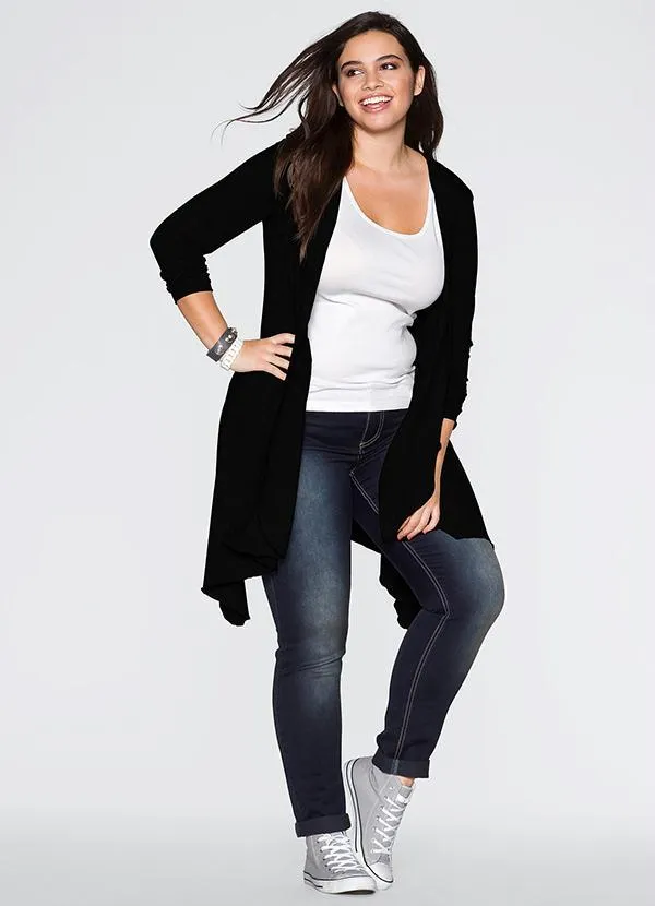 bonprix - Cardigan de Malha Assimétrico Preto 3