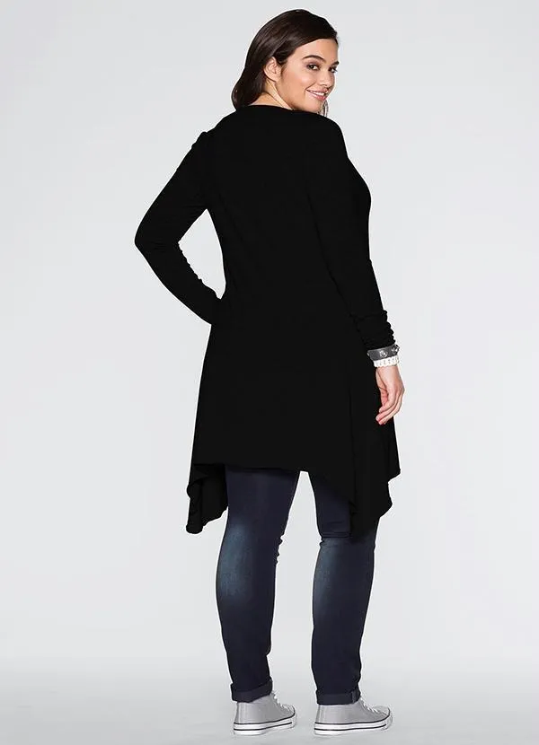 bonprix - Cardigan de Malha Assimétrico Preto 2