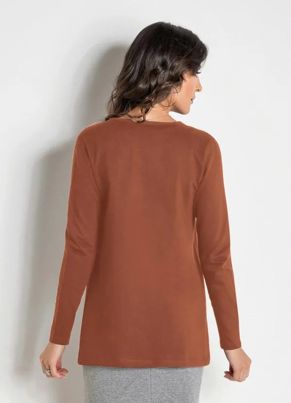 Moda Pop - Blazer em Moletinho Manga Longa com Bolso Telha 2