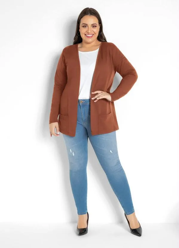 Moda Pop - Blazer em Moletinho Manga Longa com Bolso Telha 5