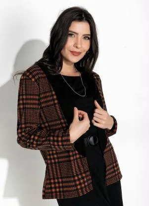 Rosalie - Blazer Xadrez Marrom com Manga - ROSALIE