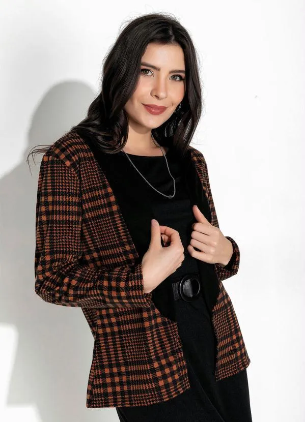 Rosalie - Blazer Xadrez Marrom com Manga