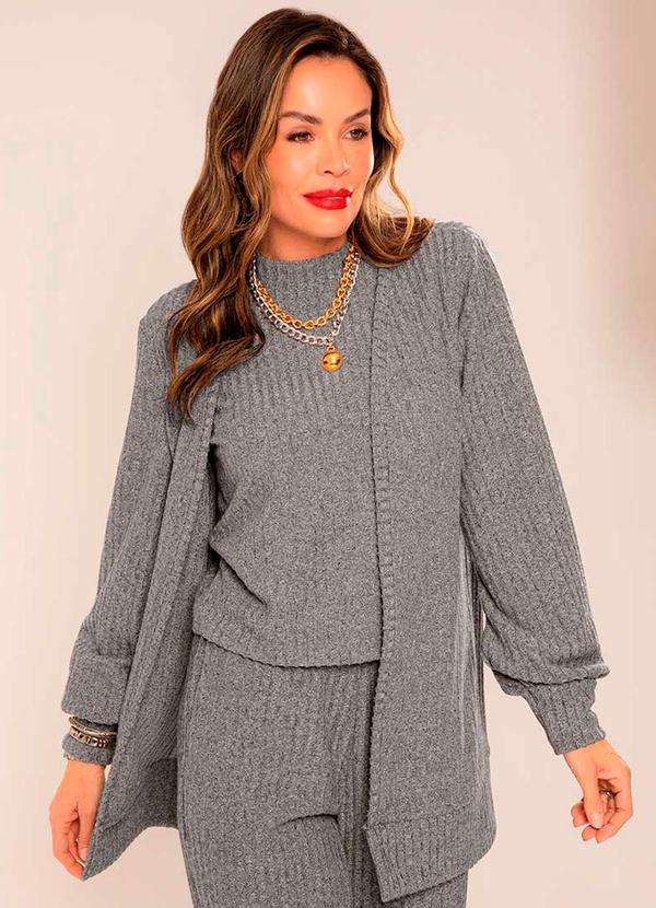 Cativa - Cardigã de Tricô Comprido Cinza