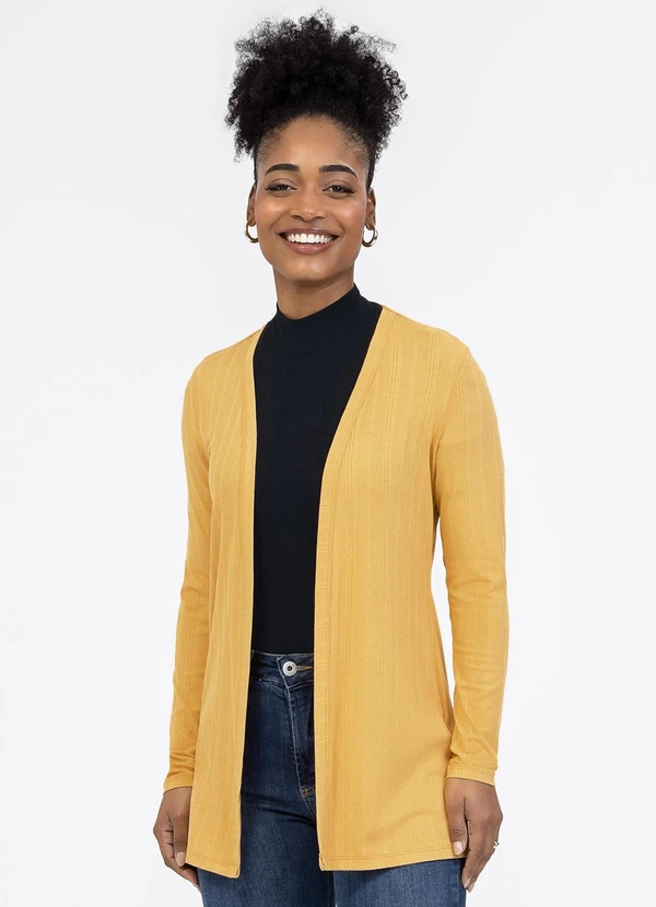 Habana - Cardigã em Canelado Amarelo Médio