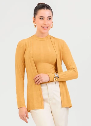Cativa - Cardigã em Canelado Amarelo - CATIVA
