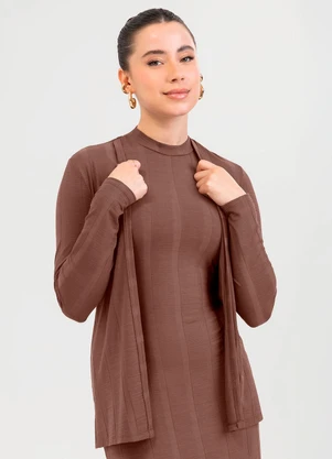 Cativa - Cardigã em Canelado Marrom - CATIVA