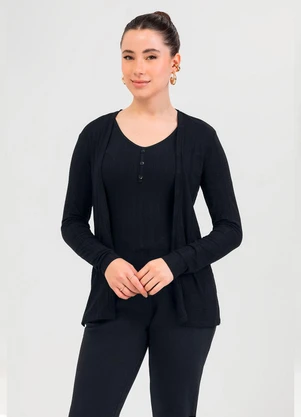 Cativa - Cardigã em Canelado Preto - CATIVA
