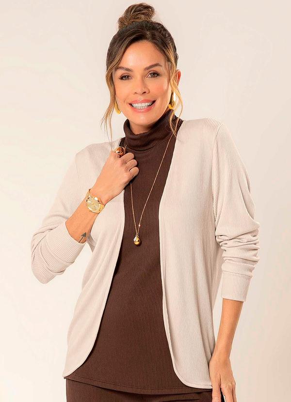 Cativa - Cardigã Feminino Adulto Canelado e Longo Bege