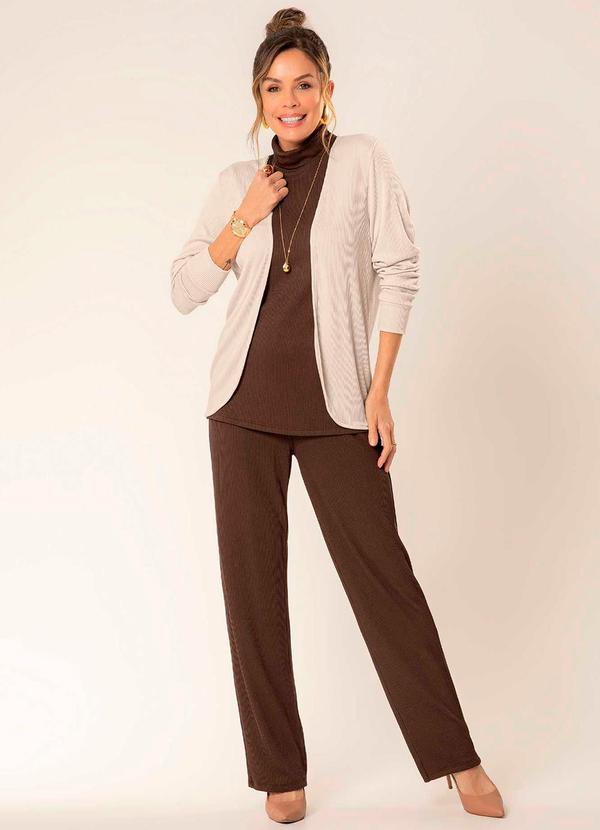 Cativa - Cardigã Feminino Adulto Canelado e Longo Bege 2