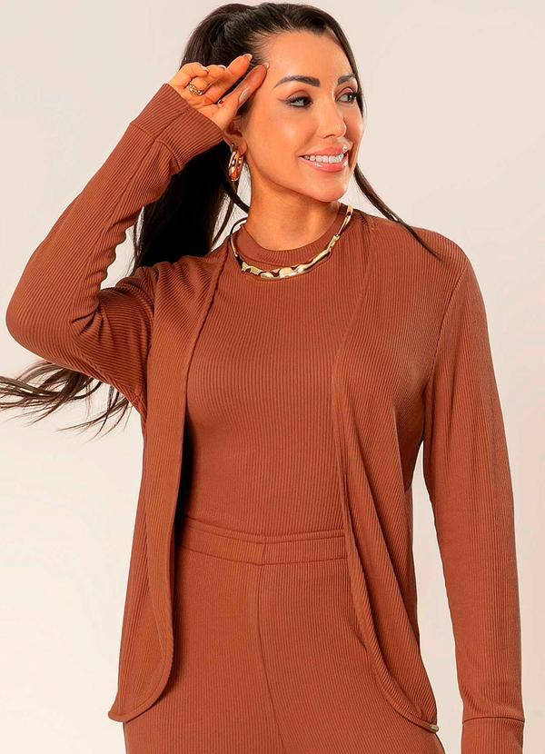 Cativa - Cardigã Feminino Adulto Canelado e Longo Marrom