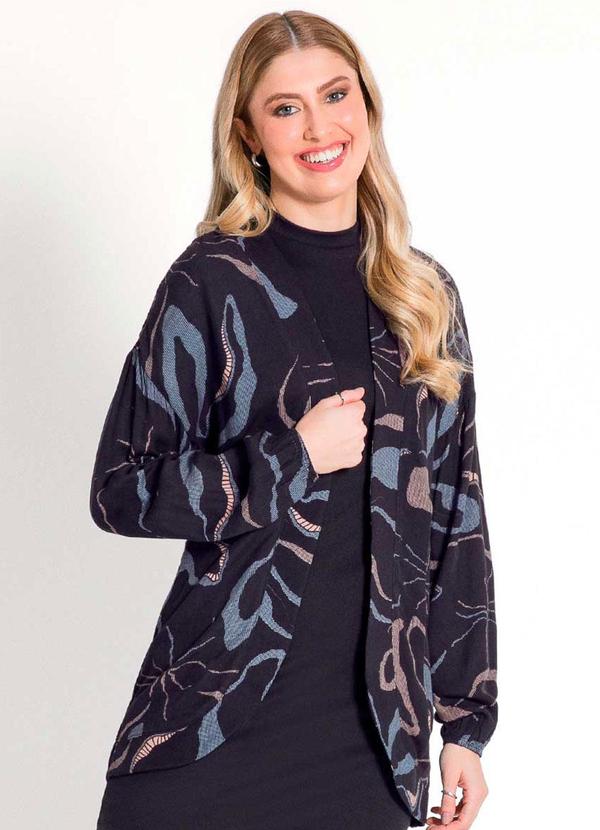 Habana - Cardigã Feminino Adulto Sofisticado Preto