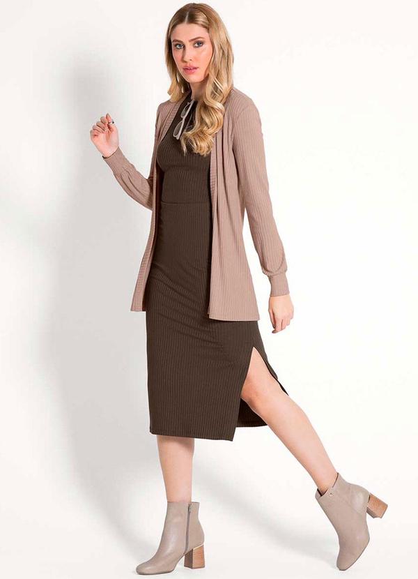 Habana - Cardigã Feminino Canelado Comfy Bege 2