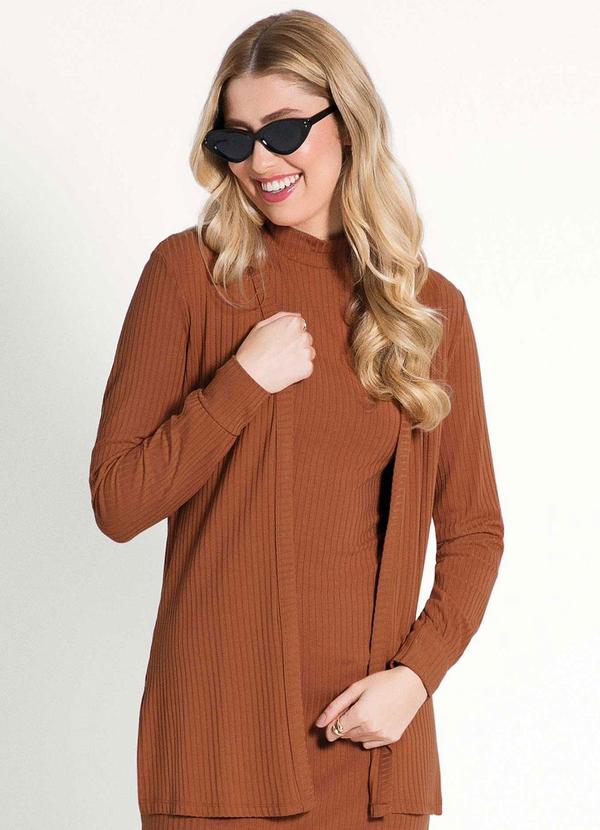 Habana - Cardigã Feminino Canelado Comfy Marrom