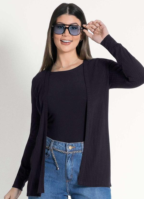 Habana - Cardigã Feminino Canelado Comfy Preto 1