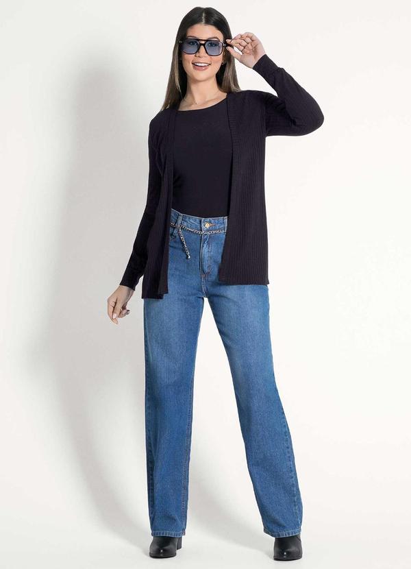 Habana - Cardigã Feminino Canelado Comfy Preto 2