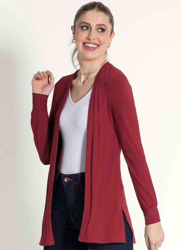 Habana - Cardigã Feminino Canelado Comfy Vermelho