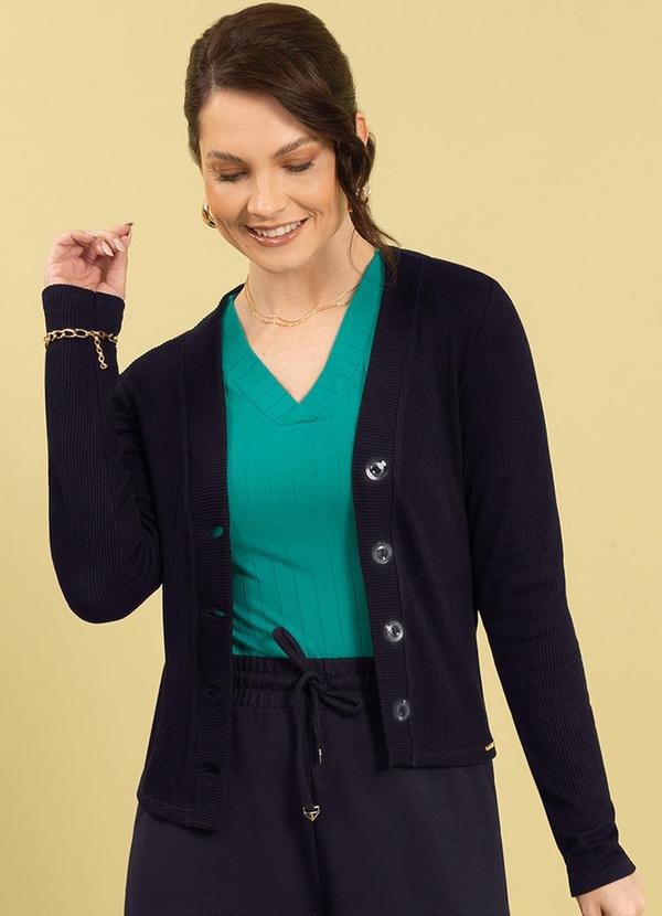 Cativa - Cardigã Feminino com Botões em Cotelê Preto