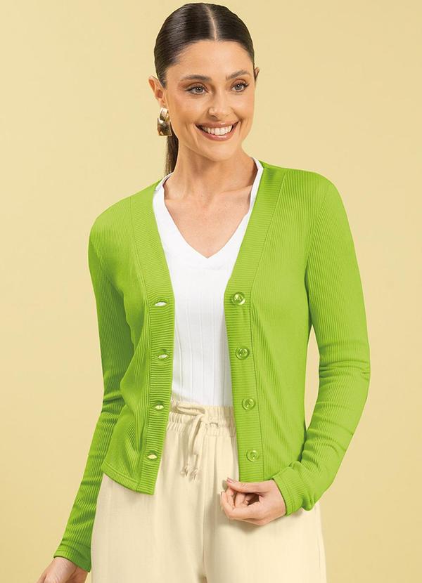 Cativa - Cardigã Feminino com Botões em Cotelê Verde