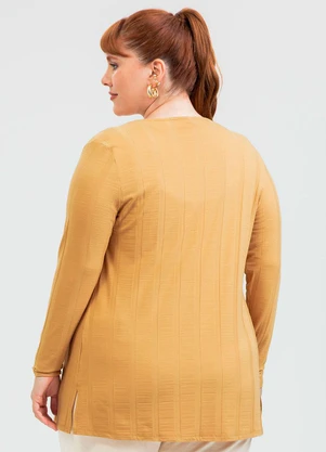 Cativa - Cardigã Plus Size em Canelado Amarelo - CATIVA
