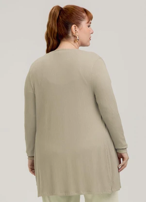 Cativa - Cardigã Plus Size em Canelado Marrom Claro - CATIVA