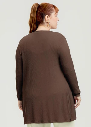 Cativa - Cardigã Plus Size em Canelado Marrom Escuro - CATIVA