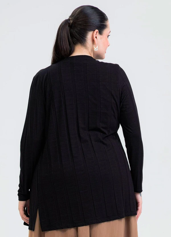 Cativa - Cardigã Plus Size em Canelado Preto 2