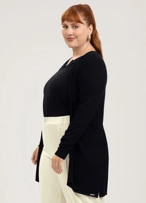 Cativa - Cardigã Plus Size em Canelado Preto - CATIVA