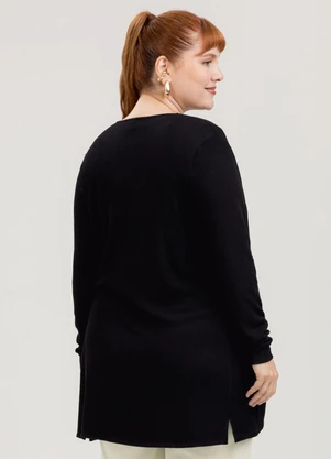 Cativa - Cardigã Plus Size em Canelado Preto - CATIVA