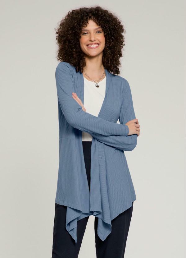 Lunender - Cardigan Alongado Canelado Azul