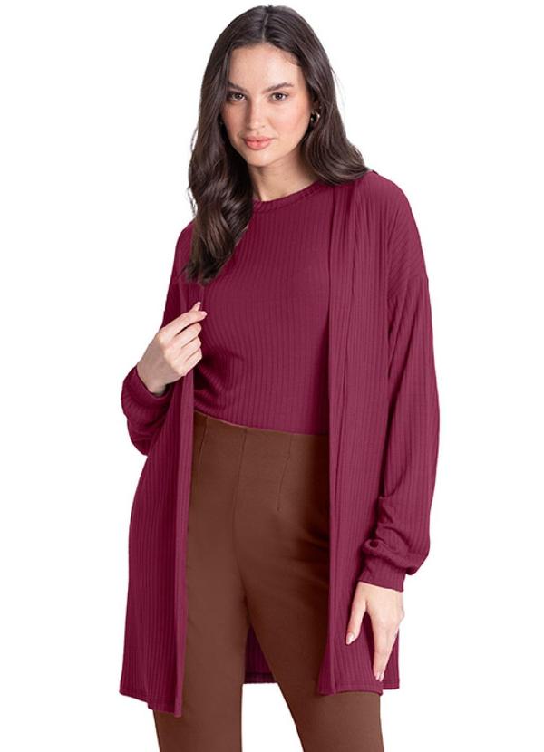 Rezzato - Cardigan Alongado Canelado Feminino Roxo 1