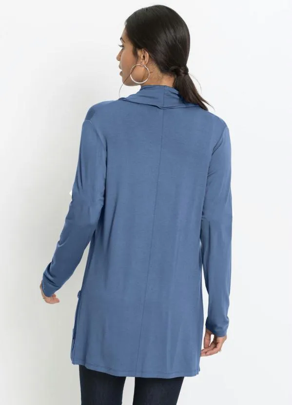 bonprix - Cardigan Alongado com Bolsos Azul Claro 2