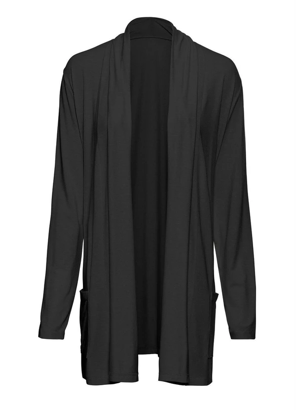 bonprix - Cardigan Alongado com Bolsos Preto 11