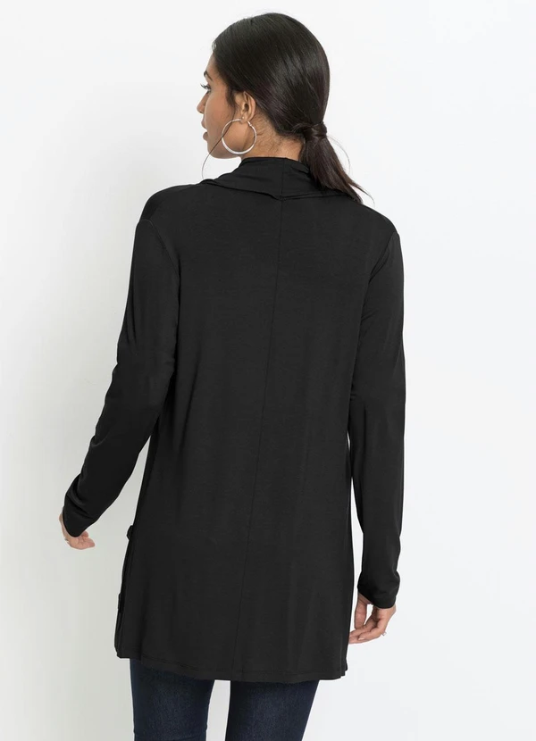 bonprix - Cardigan Alongado com Bolsos Preto 2