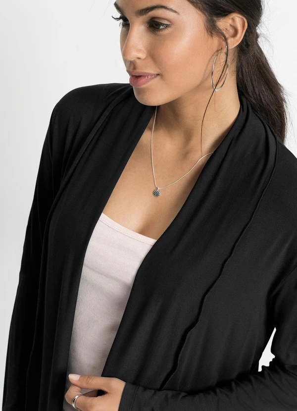 bonprix - Cardigan Alongado com Bolsos Preto 3