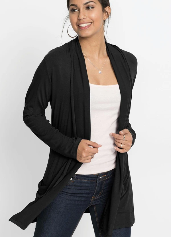 bonprix - Cardigan Alongado com Bolsos Preto 4