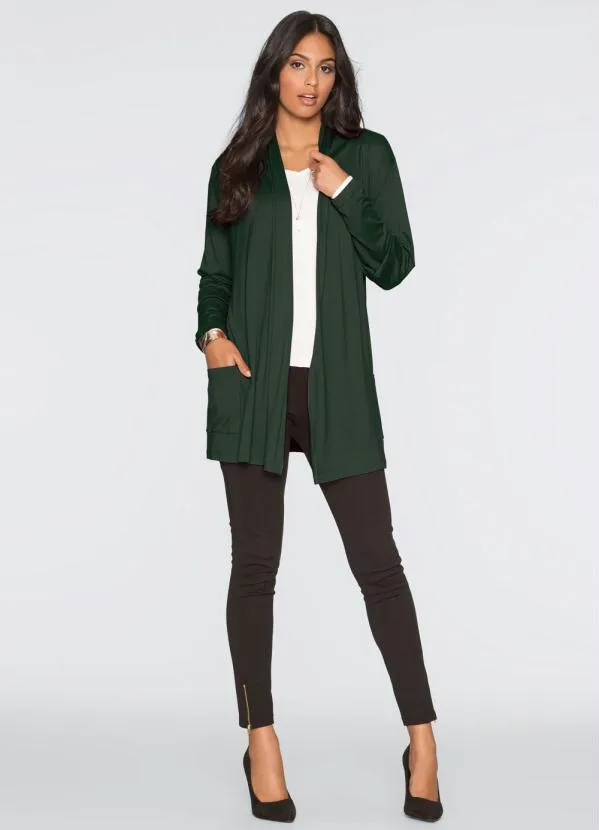 bonprix - Cardigan Alongado com Bolsos Verde 2