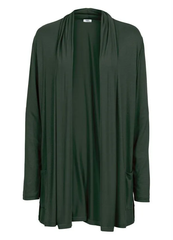 bonprix - Cardigan Alongado com Bolsos Verde 1