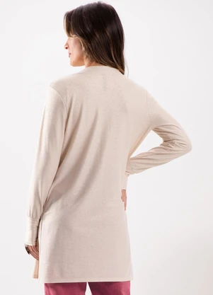Lunender - Cardigan Alongado com Fios de Lurex Bege - LUNENDER